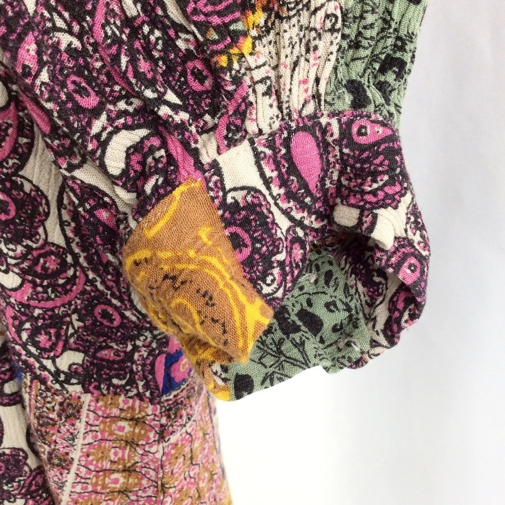 Umgee Patchwork Floral Paisley Mini Dress Women's Size XL Long Sleeve Boho - Picture 6 of 8